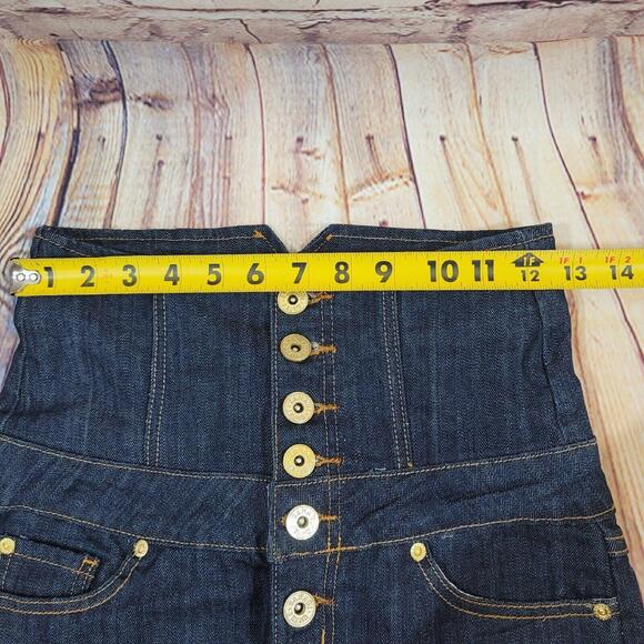 ZD Zana Di Women's Skirt 5 Pencil Dark Blue Denim High Waist Buttons Knee Length - Picture 8 of 14